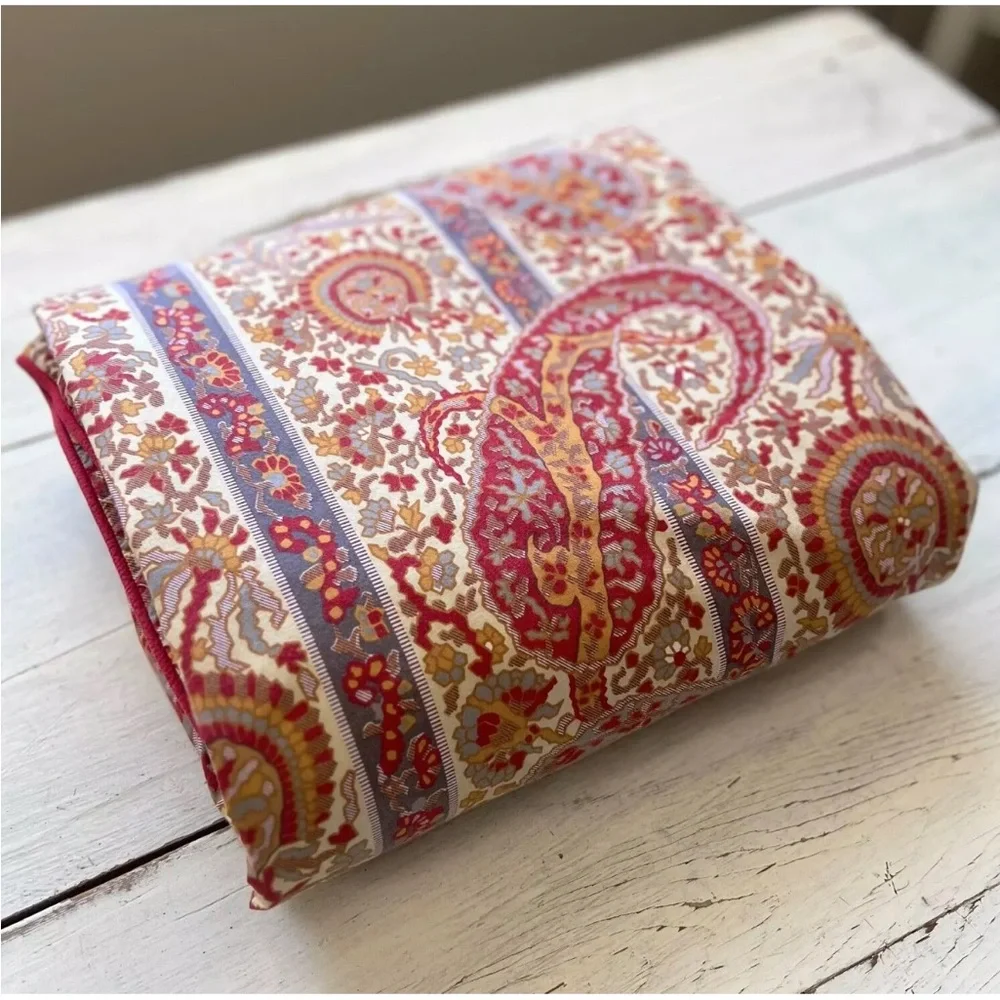 RARE Pottery Barn KING Paisley Duvet Cover Stripe Floral Red Blue Gold PB Ribbon